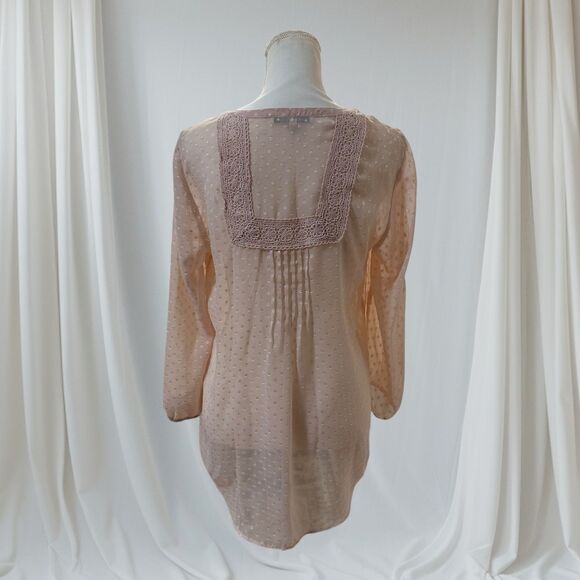 DANIEL RAINN Women's Size M Bohemian Blush Pink Swiss Dot High Low Sheer Blouse - Picture 4 of 11